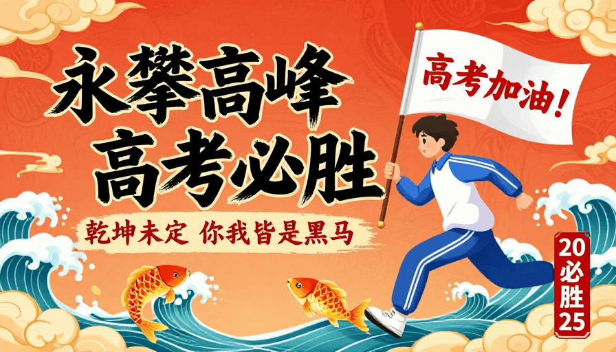 高考励志素材：中国风高考励志海报：永攀高峰 乾坤未定