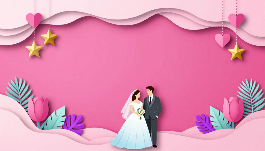 婚礼背景素材：粉红纸艺剪纸婚礼背景插画