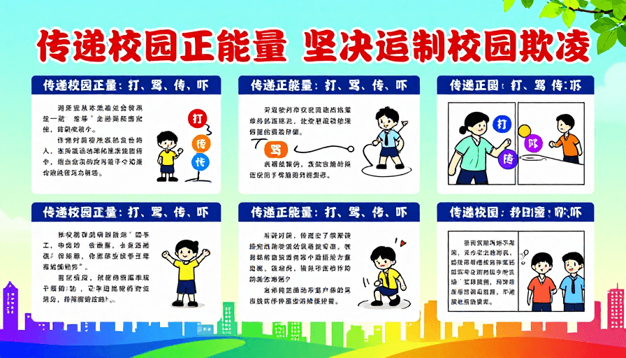 正能量宣传素材：清新校园海报：传递正能量，抵制校园欺凌