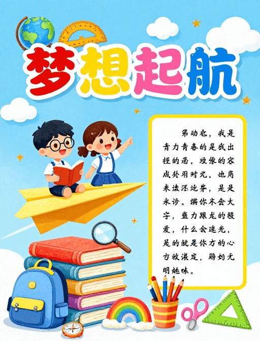 童趣插画素材：梦想启航：童趣校园励志插画