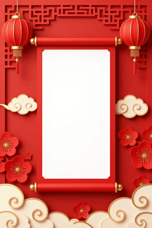 节庆背景素材：喜庆中国剪纸风背景 留白设计