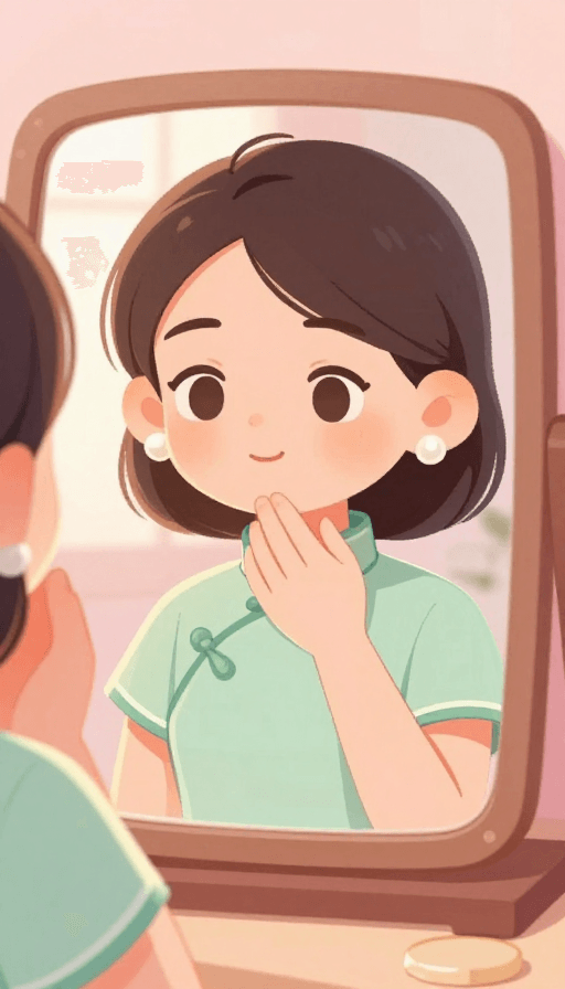 时尚插画素材：暖粉光影中的旗袍少女妆容特写
