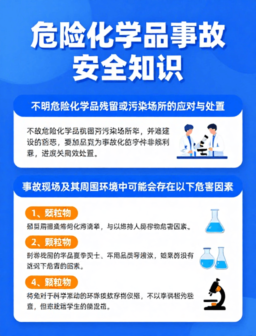 科技插画素材：危化品安全科普：事故应对与危害警示