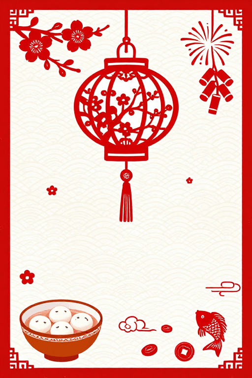 产品背景素材：红白剪纸灯笼：梅花团圆喜庆图