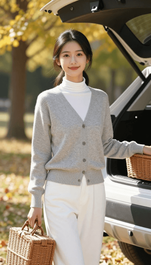 自然光摄影素材：秋日清纯少女野餐高清实拍