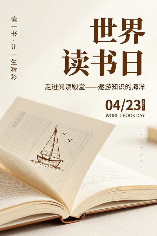 世界读书日素材：世界读书日温暖雅致书香主题海报