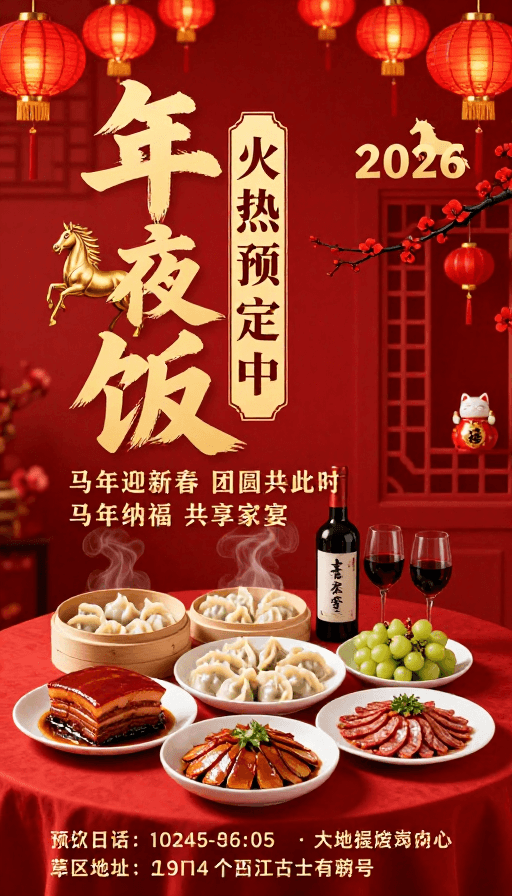 年夜饭素材：马年迎新春：红火年夜饭火热预定中