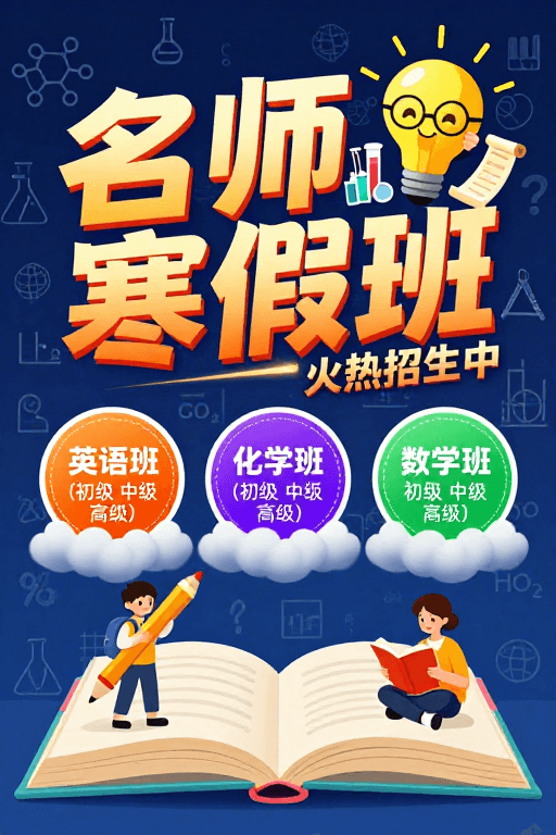 扁平插画素材：名师寒假班：科技引领学科创新