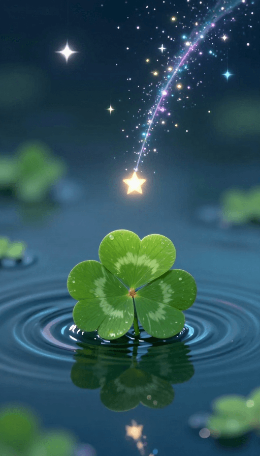 唯美意境素材：四叶草浮水，流星坠雨，唯美通透人生瞬间