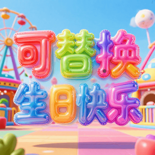 3D文字设计素材：充气立体生日快乐字游乐场狂欢