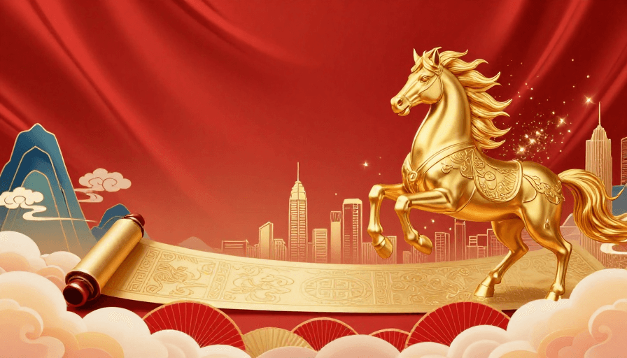 红金配色素材：红金祥瑞：传统与现代交融的骏马盛景