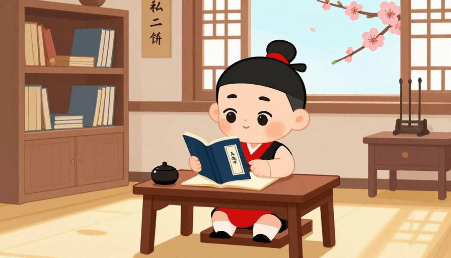 文房四宝素材：甜美古风书童诵读私塾课
