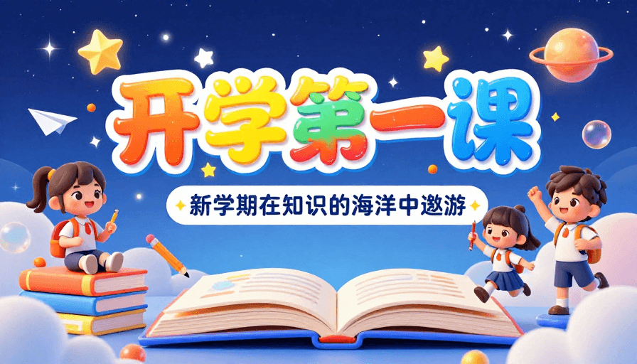 教育用途素材：开学活力：3D糖果风童趣校园宣传海报