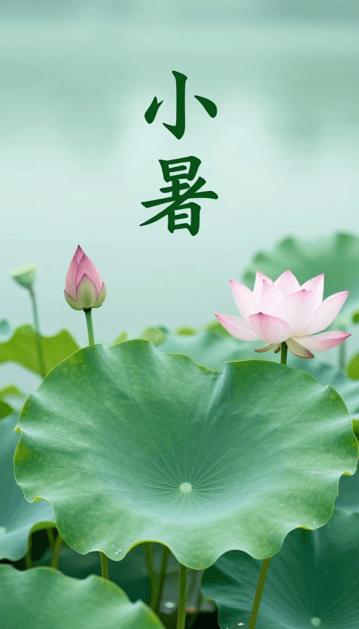 水墨书法素材：小暑清凉：翠绿荷叶荷花生态摄影