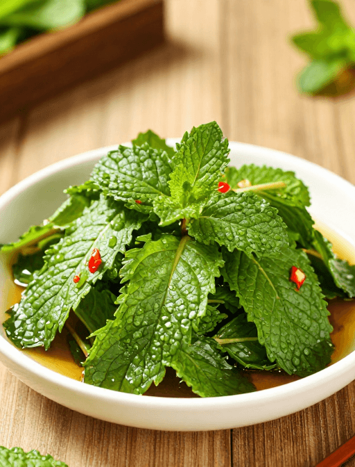 健康饮食素材：清爽凉拌薄荷：夏日开胃凉菜的完美呈现