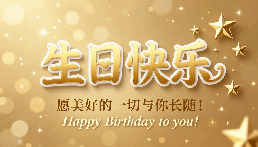 现代插画素材：金色璀璨：梦幻生日祝福卡片