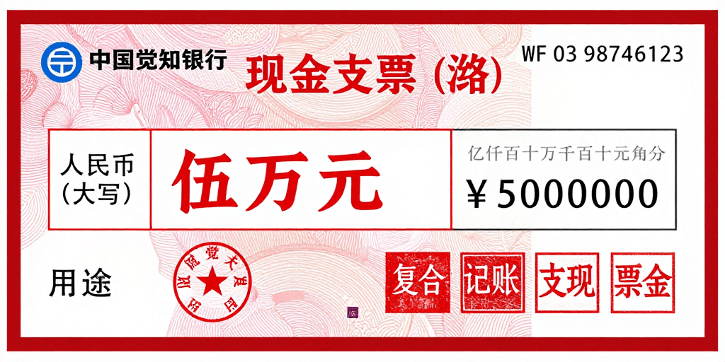 防伪设计素材：中国觉知银行现金支票设计：庄重金融票据风格