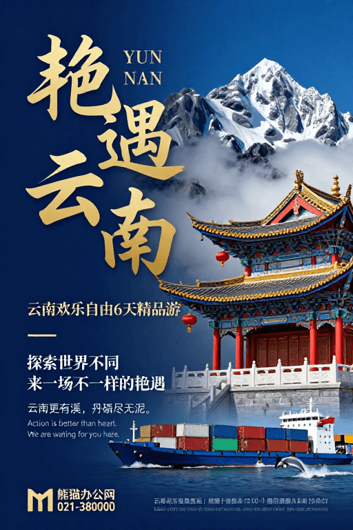 高端海报素材：深蓝渐变中的云南之旅：高端旅游海报设计