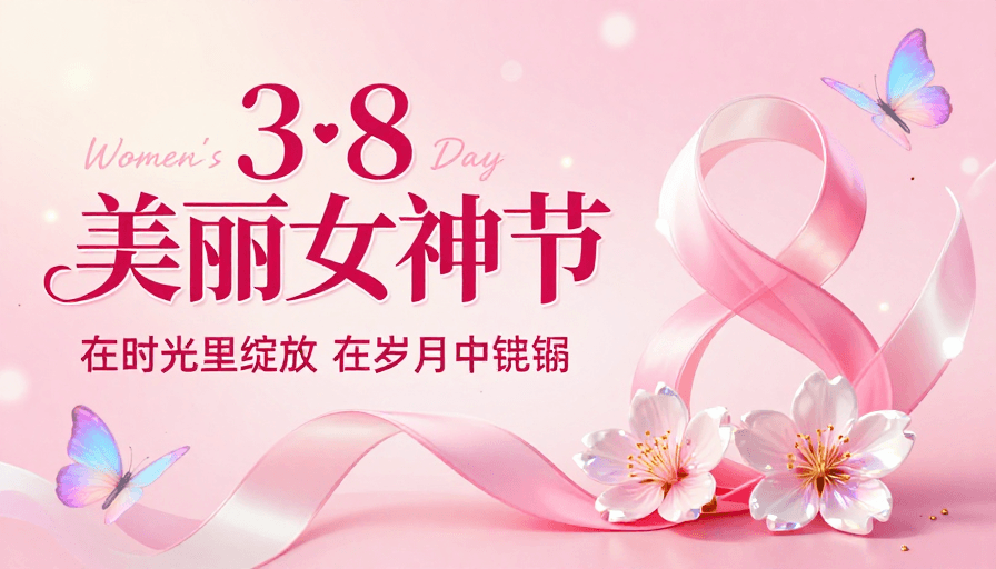 立体艺术字素材：粉红梦幻女神节：优雅绽放的3·8