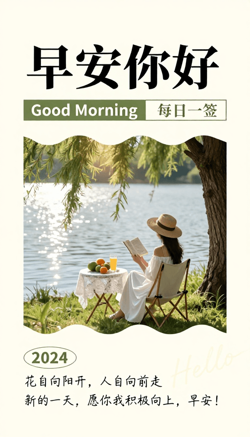 早安问候素材：极简清新早安海报：静谧自然晨间问候
