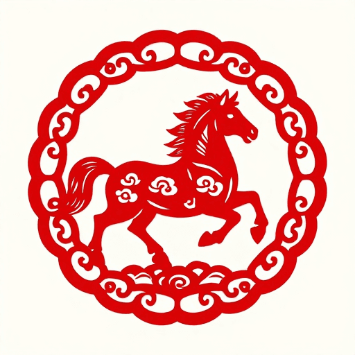 矢量图形素材：红色剪纸奔马装饰图 象征吉祥与传统