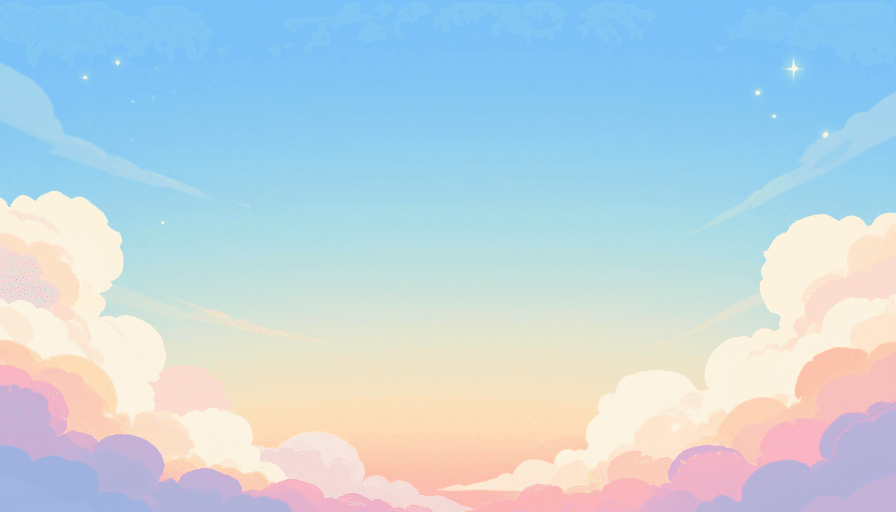 梦幻渐变素材：梦幻天空渐变背景：清新治愈扁平插画风