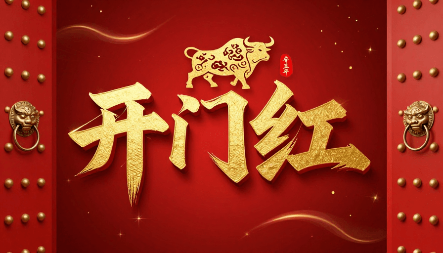 立体浮雕素材：金红火门·开门红立体新年海报