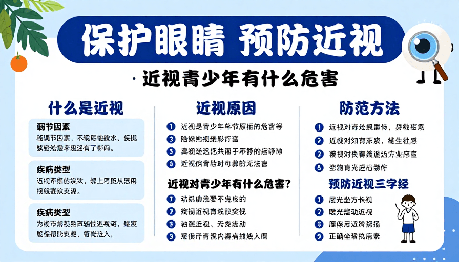 健康科普素材：清新蓝白风健康科普：保护眼睛 预防近视宣传海报