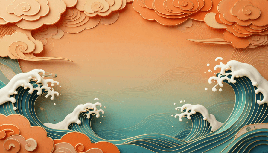 海浪素材：云海金辉：东方奇幻3D立体高定插画