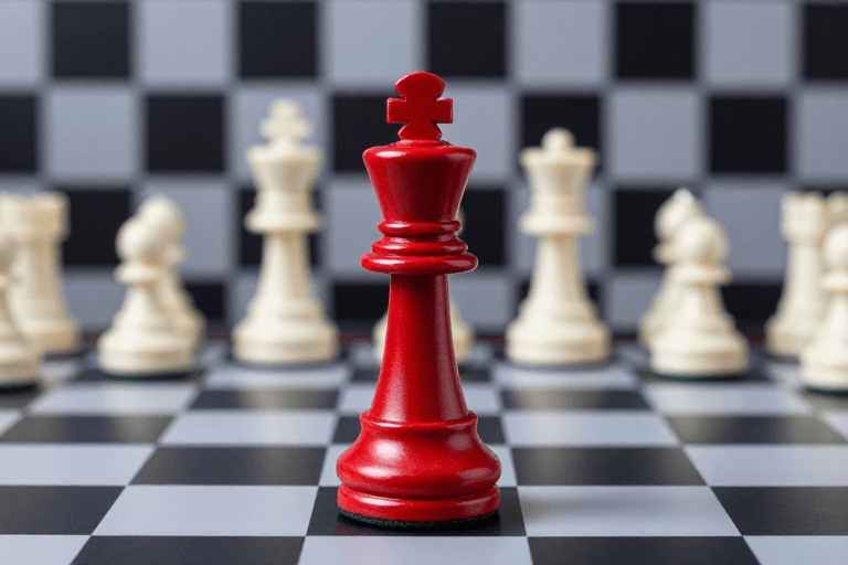 战略主题广告素材：红棋执掌黑白局：冷峻光影中的战略象征
