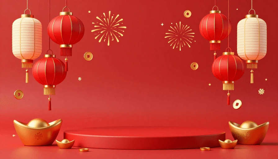 春节元素素材：喜庆中国风3D渲染背景·红色金元宝元素