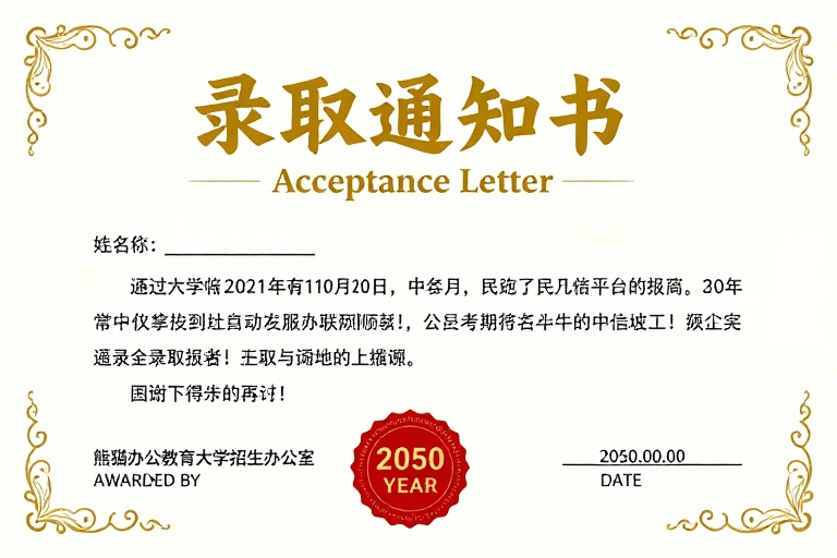 喜庆设计素材：金红点缀的典雅录取通知书设计
