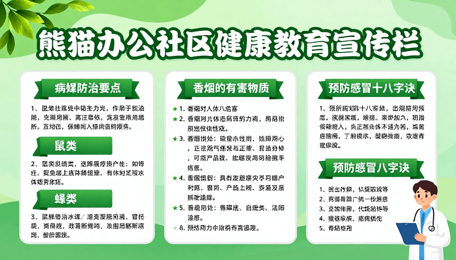 宣传素材素材：熊猫办公健康社区宣教：生态风格病媒与感冒预防