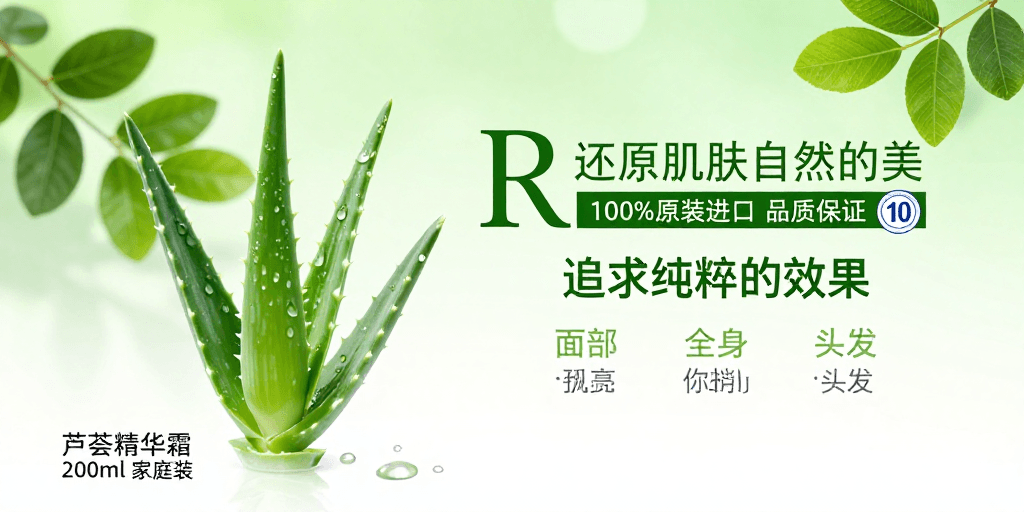 绿叶点缀素材：清新自然芦荟精华广告背景图