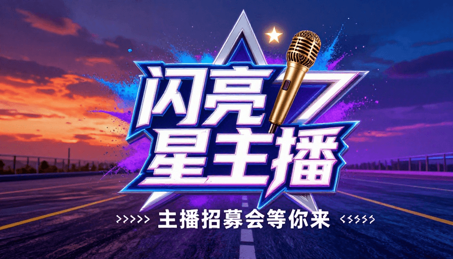 3D金属字体素材：霓虹光影下的闪亮星主播招募盛典