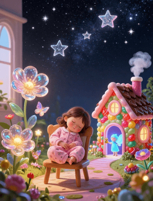 童话梦境素材：梦幻童话：静谧梦境中的星光糖果屋