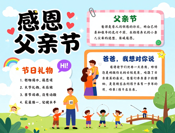 拼贴设计素材：童心绘父爱·温情扁平化父亲节海报