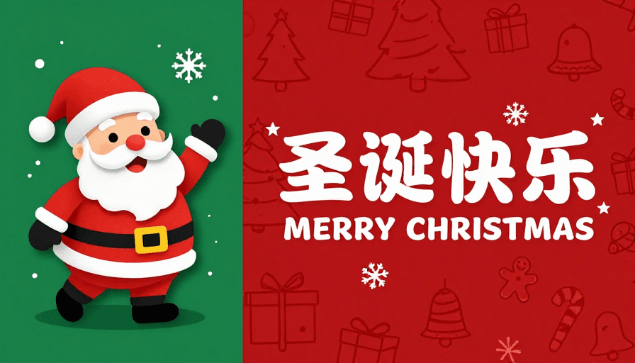 红绿配色素材：圣诞欢乐海报：立体纸艺与线描元素融合