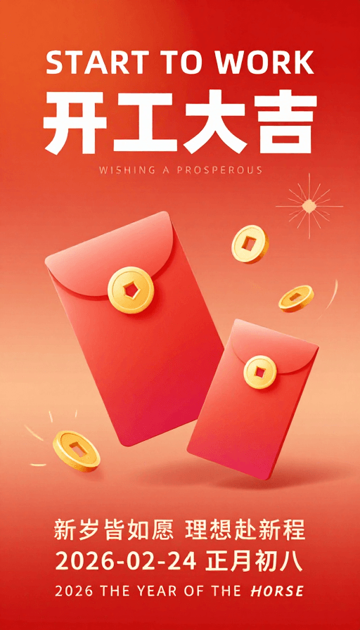 开工大吉素材：新年开工祝福海报：红色渐变喜庆设计