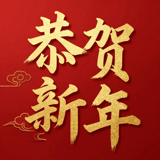 红色背景素材：金红立体书法恭贺新年喜庆海报设计