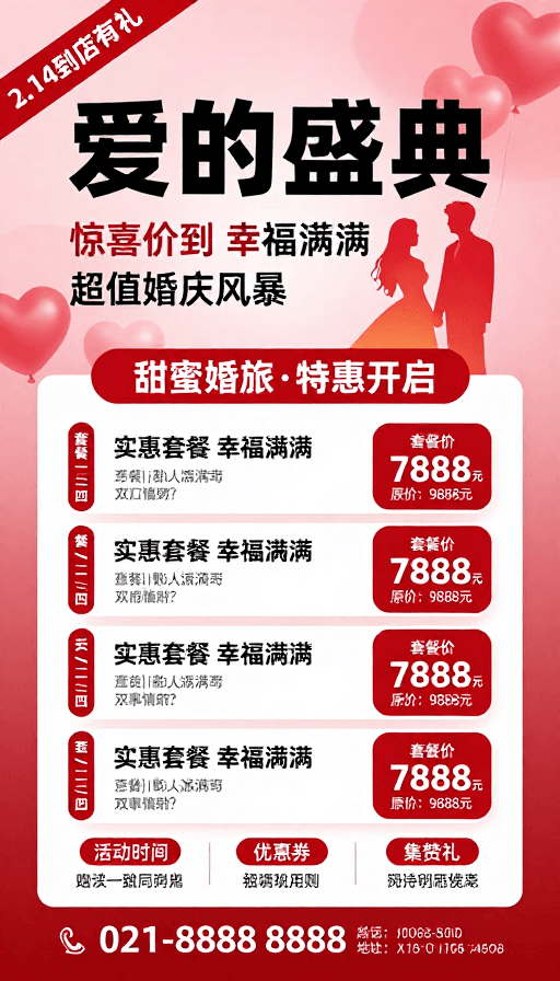 爱情主题素材：粉红渐变婚庆促销海报：爱的盛典