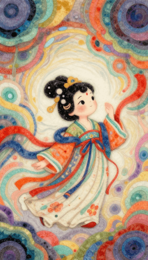 高饱和色彩素材：唐宋风羊毛毡插画：几米式梦境