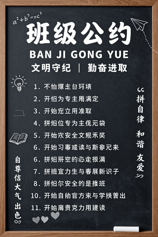 教育海报素材：清新黑板风格：班级公约与校园自律展示
