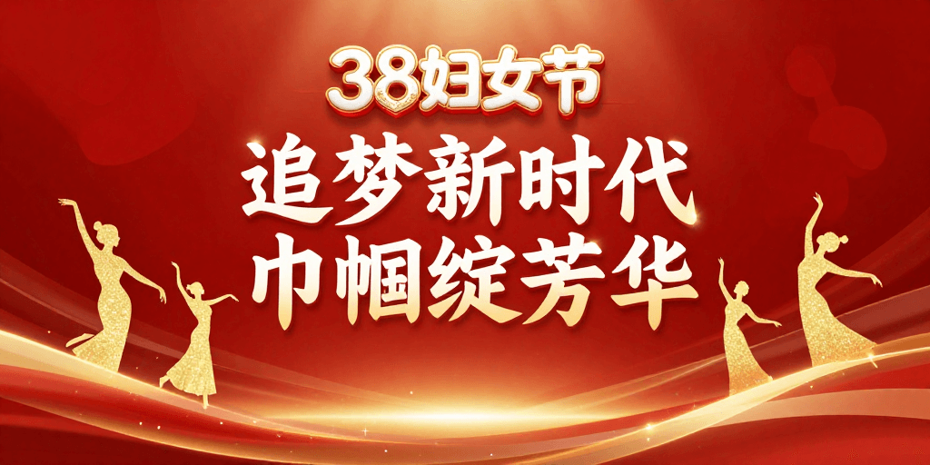 现代中国风素材：红金渐变38妇女节海报，女性力量绽放风采