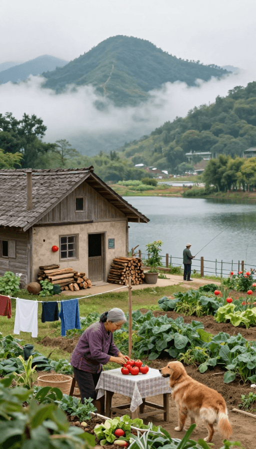 摄影纪实素材：宁静乡村生活：山间小屋与田园采摘的日常
