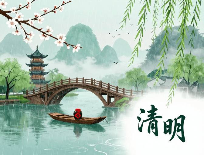 水墨风素材：清明烟雨江南画卷