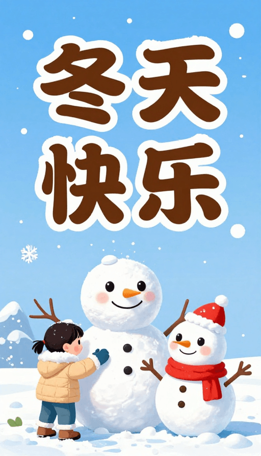 手绘风格素材：冬日雪人欢乐时刻