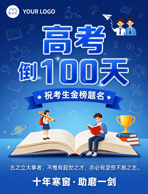 高考倒计时素材：高考倒计时海报：深蓝科技风激励高三学子