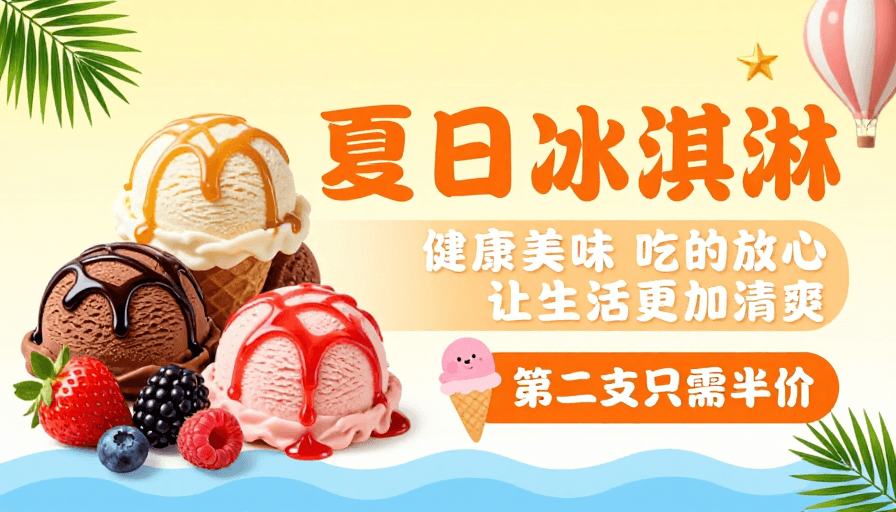 手绘质感素材：清凉夏日美味冰淇淋海报
