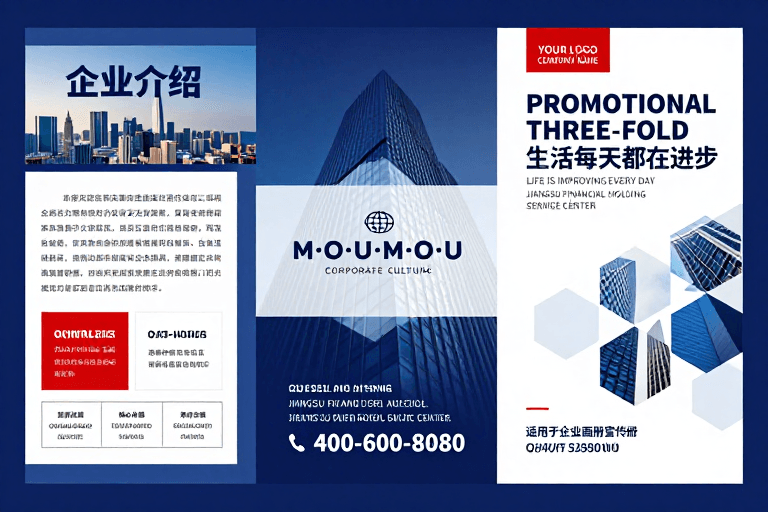 现代商务风素材：现代商务风三折页设计：科技稳重企业宣传视觉